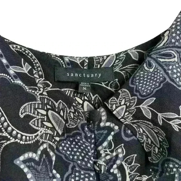 SANCTUARY Anthropolgie Dress Black Floral Sz Medium Adjustable Ruffle Sleeveless - Picture 4 of 10